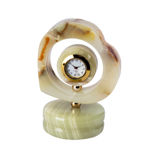 Picture of Luxury Green Onyx Stone Decorative Clock – Heart-Shaped Elegance with Natural Veins
