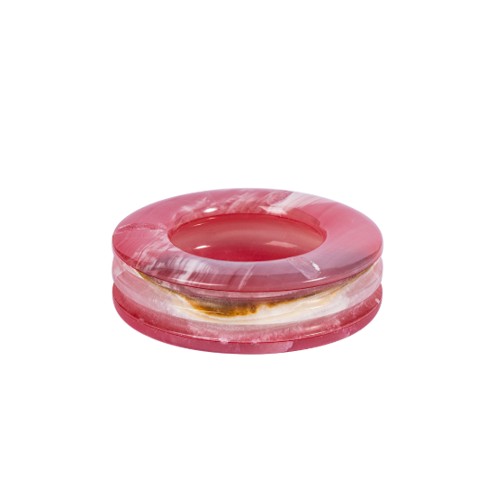 Picture of Luxury Pink Onyx Stone Ashtray – Modern Circular Design with Translucent Layers