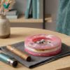 Picture of Luxury Pink Onyx Stone Ashtray – Modern Circular Design with Translucent Layers