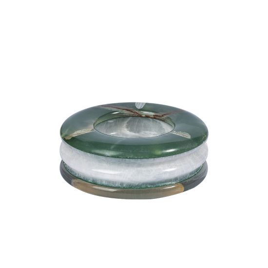 Picture of Luxury Dark Green Onyx Stone Ashtray – Imperial Jade Tones with Snow-White Banding