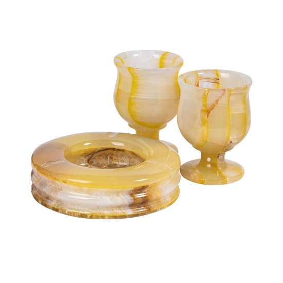 Picture of Royal Honey Onyx Stone Smoking Set – Luxury Handcrafted Marble Ashtray and Decorative Goblet Collection