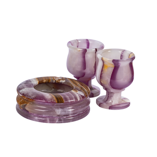 Picture of Royal Purple Onyx Stone Smoking Set – Handcrafted Luxury Marble Ashtray & Goblet Collection