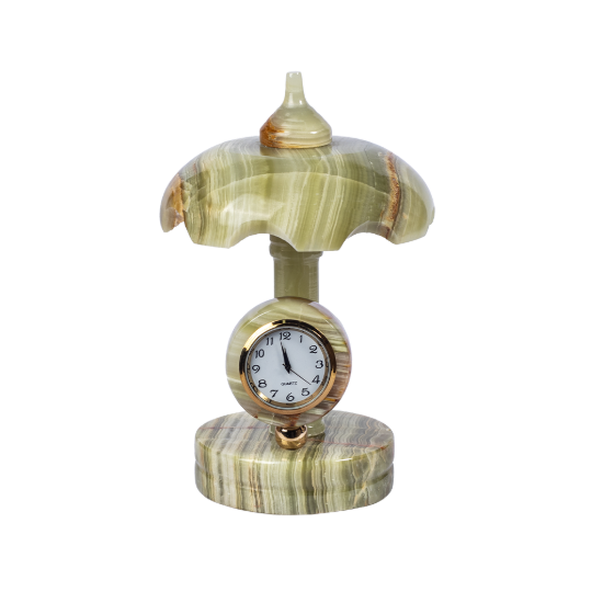 Picture of Royal Green Onyx Stone Table Clock Lamp – Handcrafted Luxury Marble Decorative Timepiece