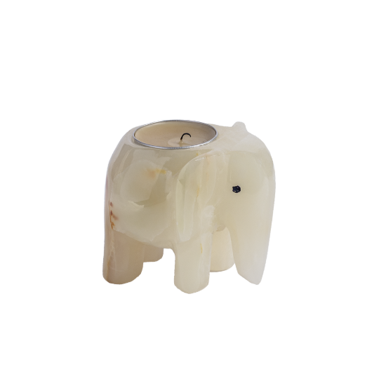 Picture of White Onyx Stone Elephant Candle Holder – Handcrafted Sculptural Tea Light Figurine