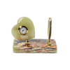 Picture of Green Onyx Stone Desk Set with Heart Clock and Gold Pen Holder – Handcrafted Luxury Office Accessory