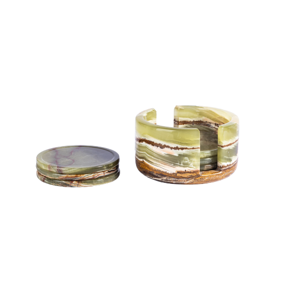 Picture of Green Onyx Stone Coaster Set with Holder – Handcrafted Luxury Table Accessory