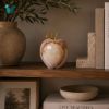 Picture of Pink Onyx Stone Decorative Apple with Gold Stem and Leaf – Handcrafted Luxury Fruit Sculpture