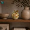 Picture of Natural Onyx Stone Decorative Apple with Gold Stem and Leaf – Handcrafted Luxury Fruit Sculpture
