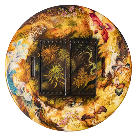 Picture of Persian Miniature Hand-Painted Backgammon Table – Luxury Art Furniture with Mythological Nature Scene