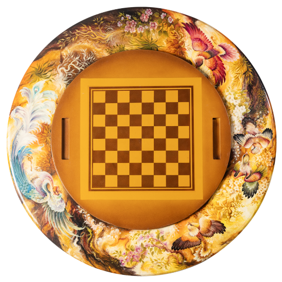Picture of Persian Miniature Hand-Painted Chess Table – Luxury Art Furniture with Mythological Nature Scene