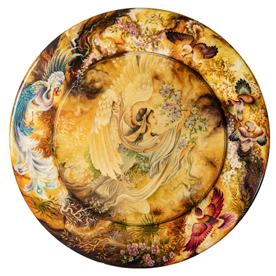 Picture of Persian Miniature Hand-Painted Decorative Table – Luxury Art Furniture with Angel and Mythological Birds Scene